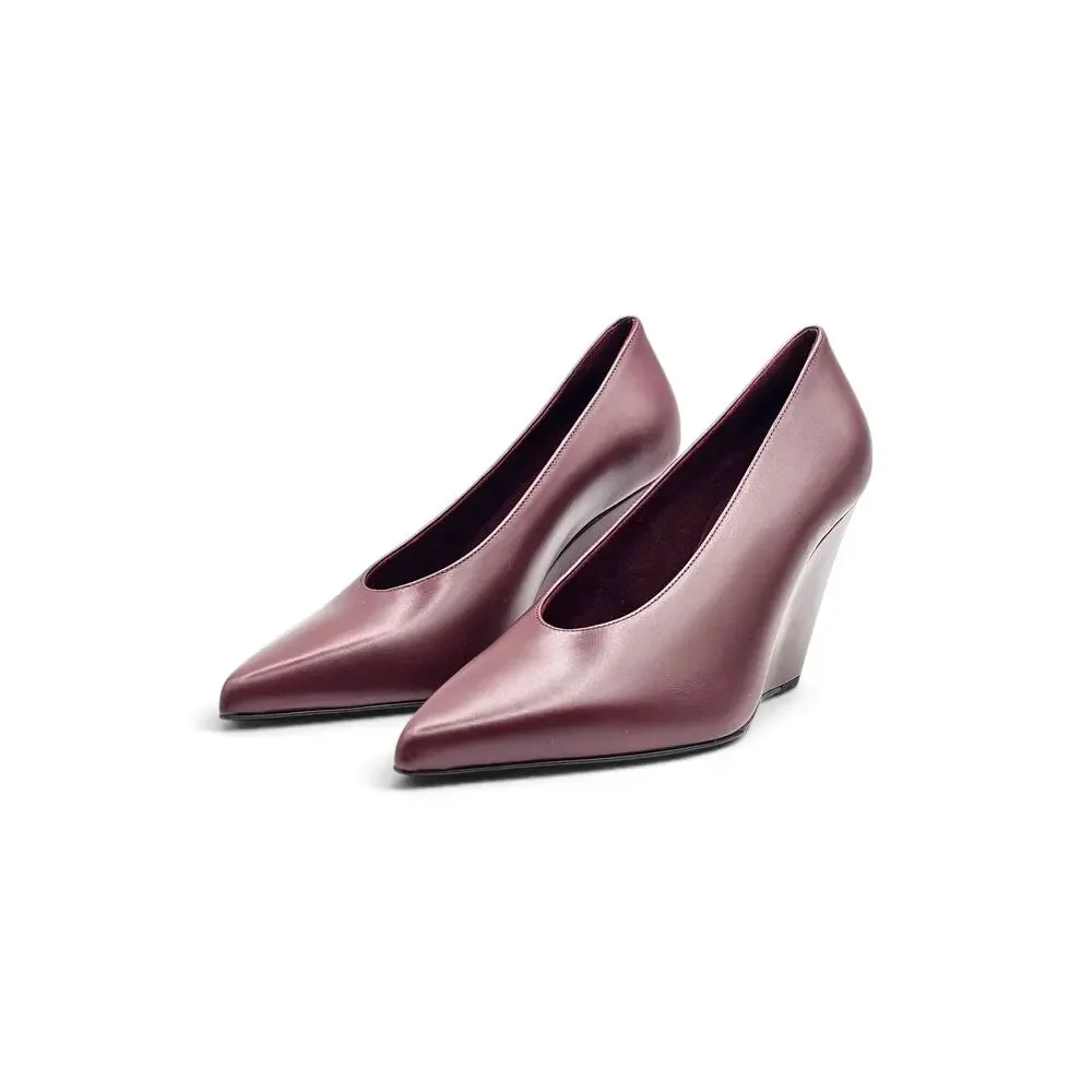 Loro Piana Viola High Wedge Pumps Burgundy Leather - NWB $1375
